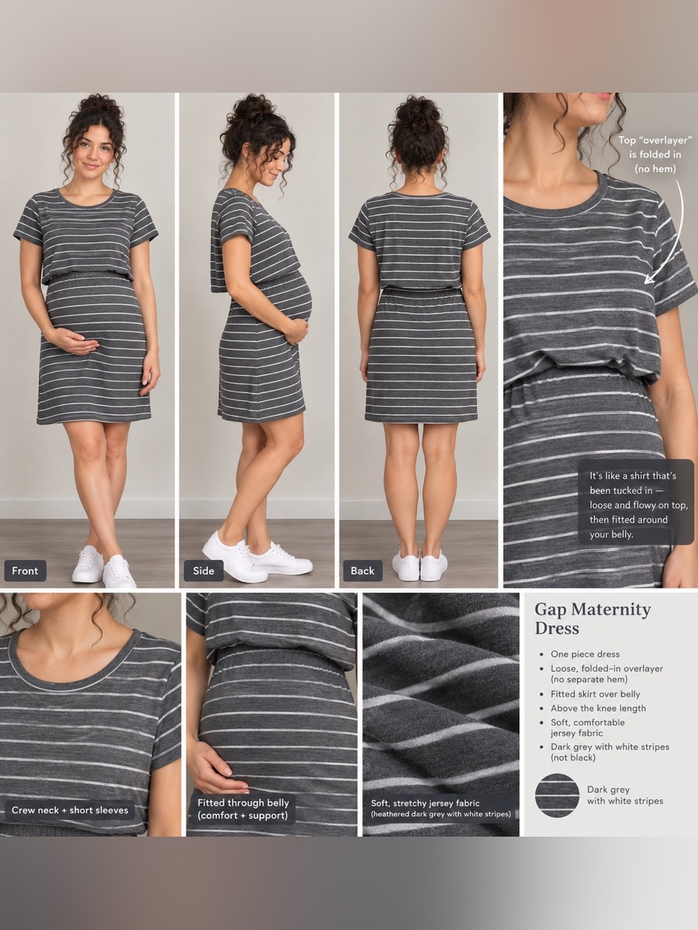 GAP Maternity XS Grey White Striped Above Knee Dress